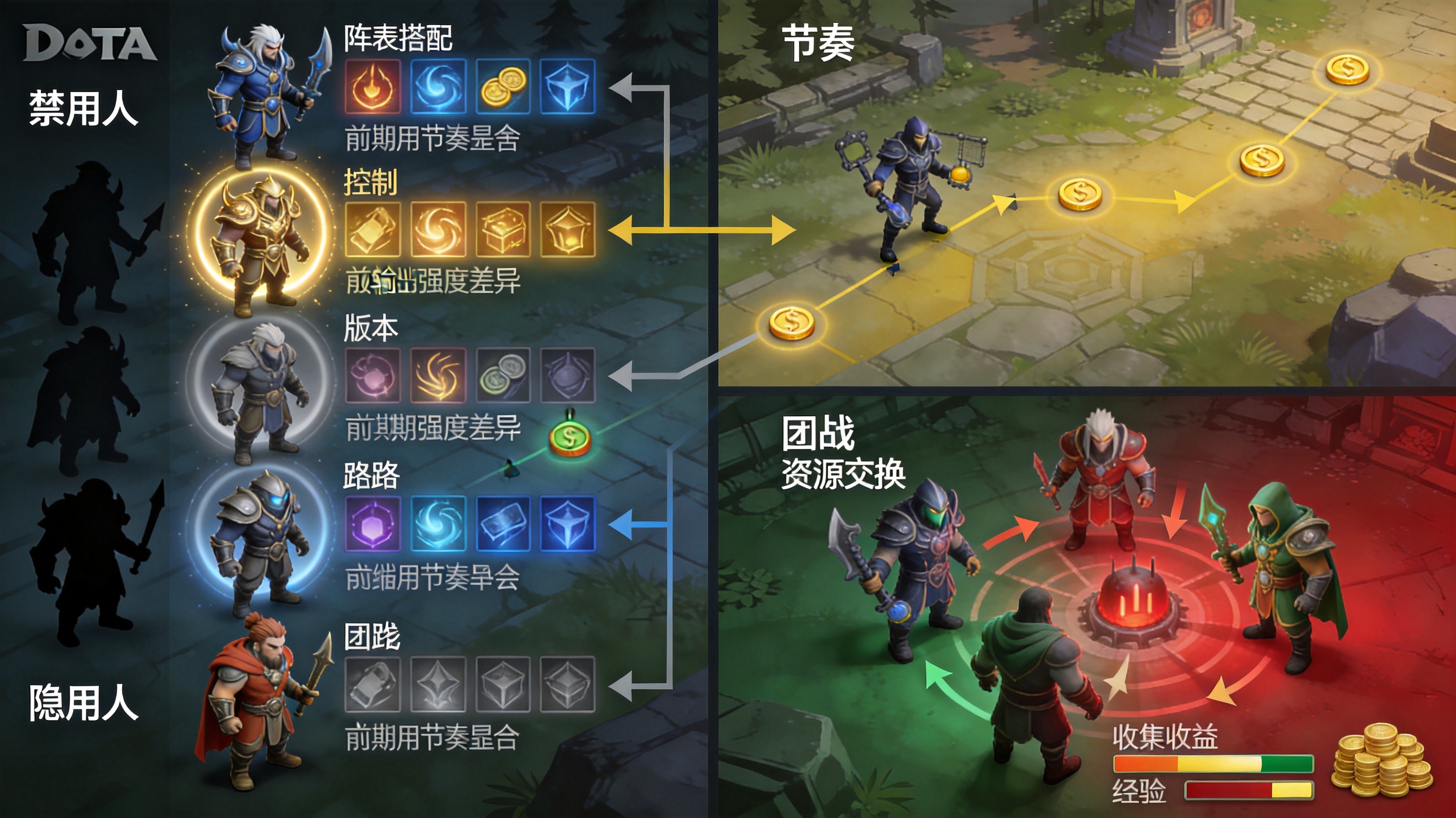 Dota2 选人与禁用阶段英雄阵容排布示意画面